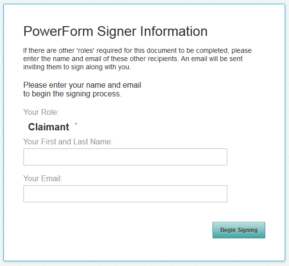 PowerForm Signer Information initial screen.