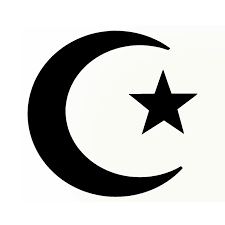 Islam cresent moon with five pointed star in opening symbol. 