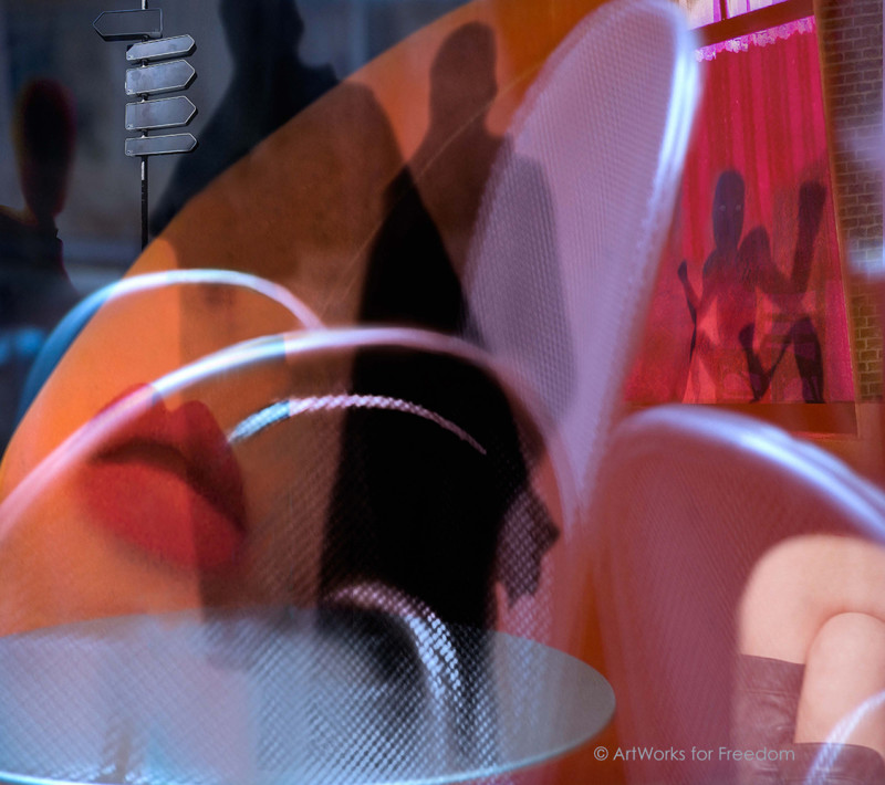 ArtWorks for Freedom abstract collage representing human trafficking.