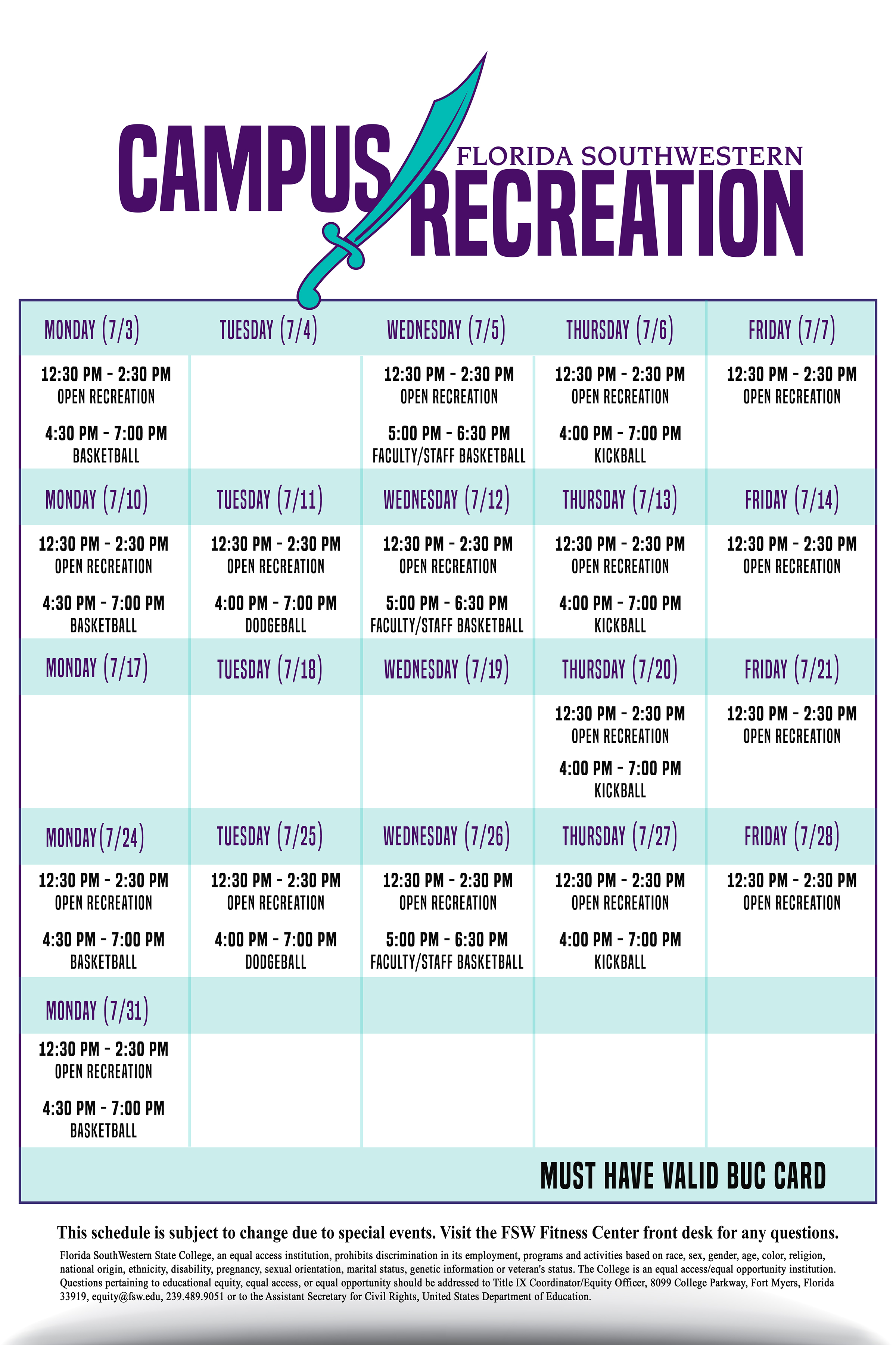 Campus Rec Schedule
