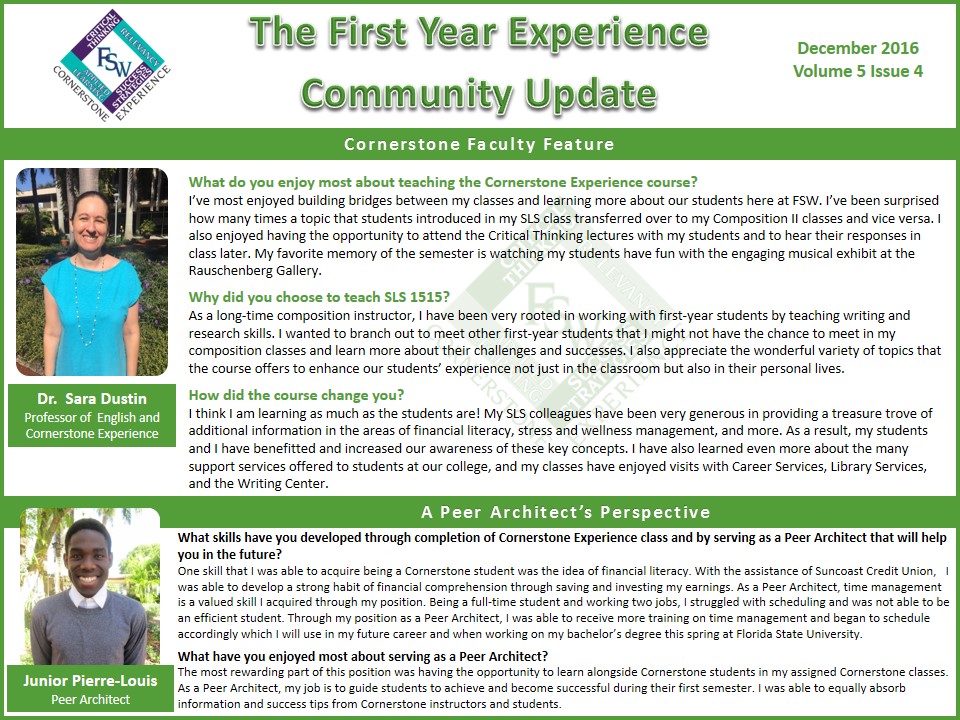 FYE Community Update December 2016 FYE Community Update December 2016