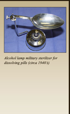 Alcohol lamp military sterilizer for dissolving pills (circa 1940's). 