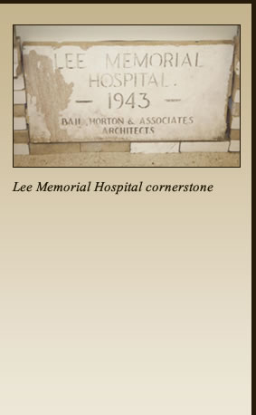 Lee Memorial Hospital cornerstone. 
